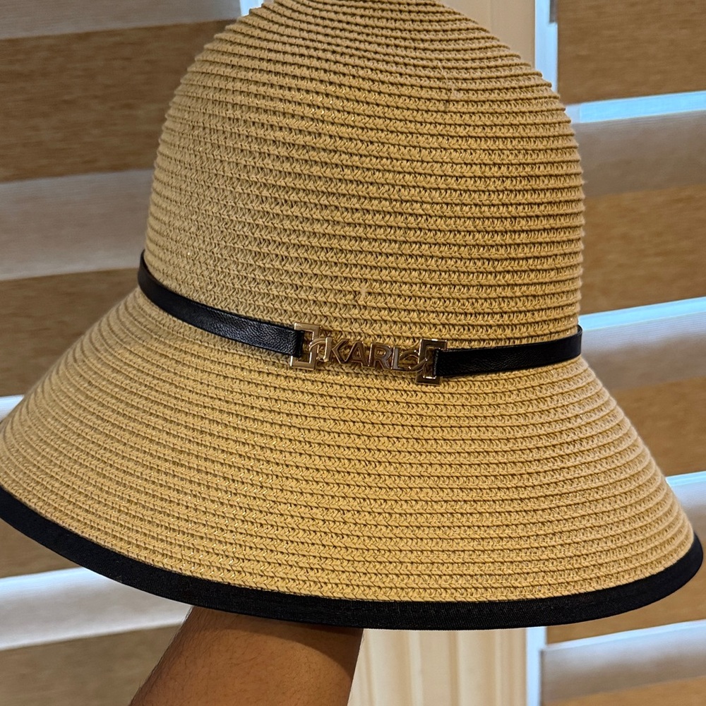 Karl Lagerfeld Beige and Black Woven Hat